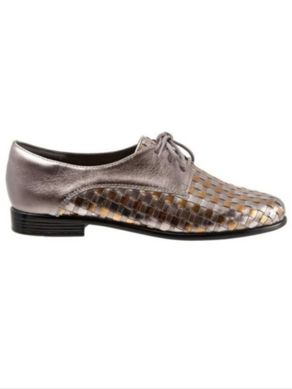 TROTTERS Metallic Silver Gold Woven Lizzie Round Toe Oxford Heels 10 N Lace Up